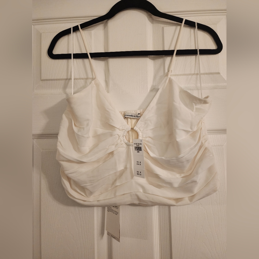 Abercrombie & Fitch white ruched keyring crop top NWT L - Picture 3 of 3
